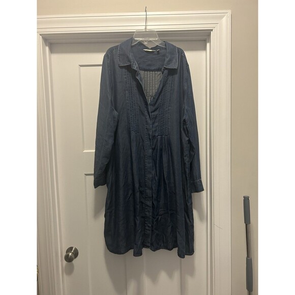 Soft Surroundings Women’s Size 2X Shirt Dress Blue Denim Long Sleeve Collar - Picture 1 of 4